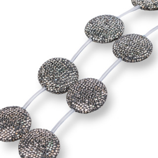 Strang Perlen aus Markasit Strass rund flach 40 mm 6 Stück schwarz