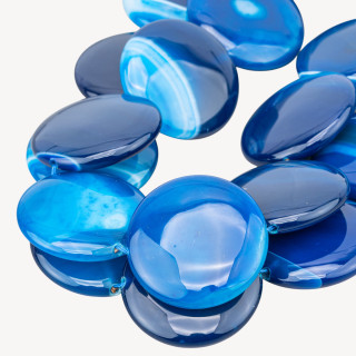 Blau gestreifter Achat, rund, flach, glatt, 40 mm