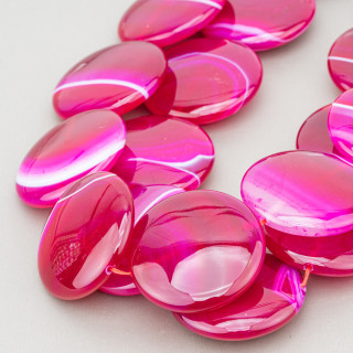 Fuchsia Agate Striated Round Flat Smooth 40mm