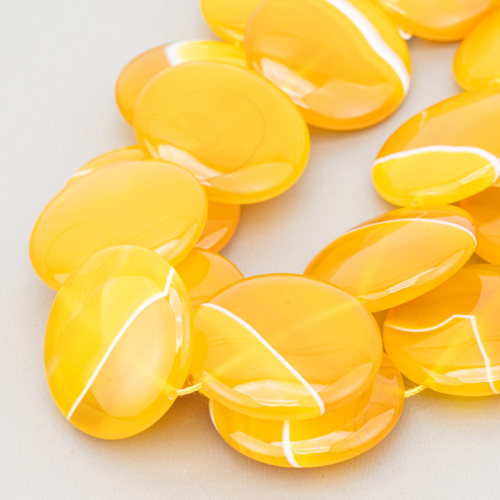 Striped Yellow Agate Round Smooth Flat 40mm