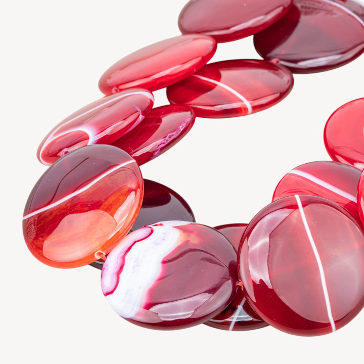 Agate Rouge Rubis Rayé Rond Plat Lisse 40mm