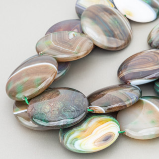 Agate Vert Dégradé Jaune Rayé Rond Plat Lisse 40mm