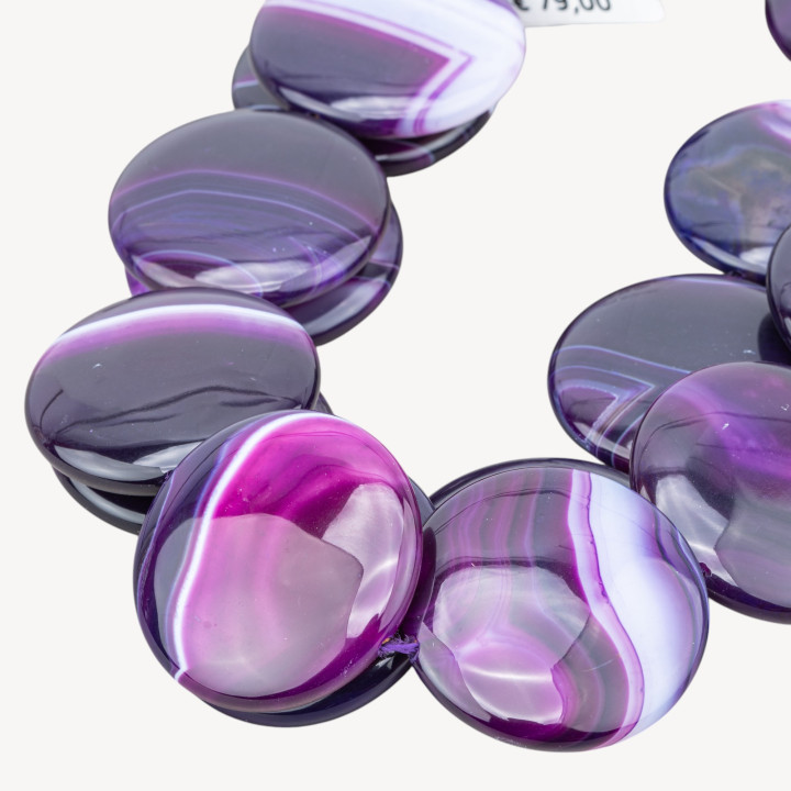 Agate Violette Rayée Ronde Plate Lisse 40mm