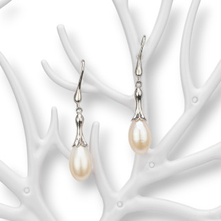 Ασημένια καρφωτά σκουλαρίκια 925 με ζιργκόν και μαργαριτάρια ποταμού 9,5x13,5 χιλιοστά