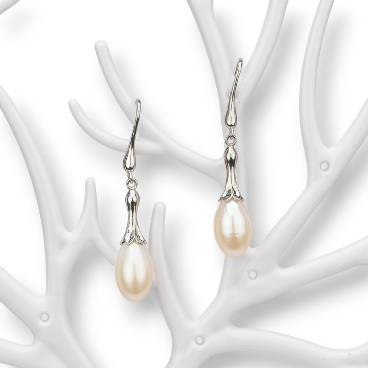 Pendientes Bolitas De Plata 925 Con Circonitas Y Perlas De Rio 9,5x13,5mm