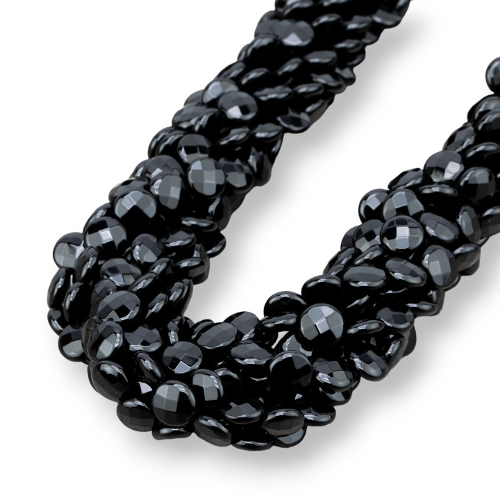 Rond Plat Facette Onyx 12mm