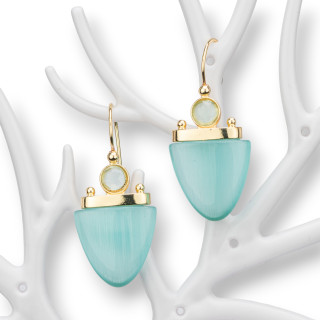 Pendientes Gancho De Bronce Con Ojo De Gato 19x42mm Aqua