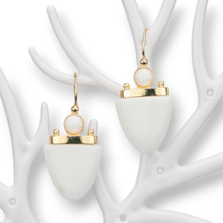 Orecchini A Monachella Di Bronzo Con Occhio Di Gatto 19x42mm Bianco