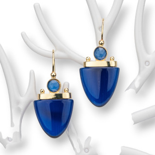 Orecchini A Monachella Di Bronzo Con Occhio Di Gatto 19x42mm Blu Scuro