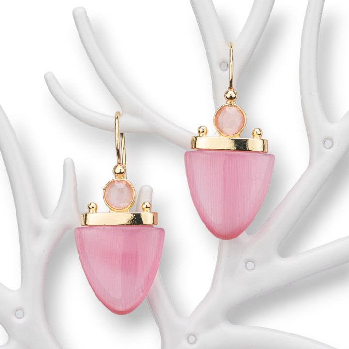 Pendientes Gancho Bronce Con Ojo De Gato 19x42mm Fuscia