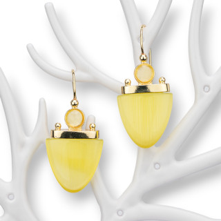 Boucles d'Oreilles Crochet Bronze Oeil de Chat 19x42mm Jaune