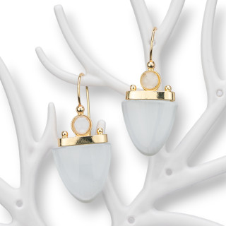 Bronze Hook Earrings With Cat's Eye 19x42mm Grey