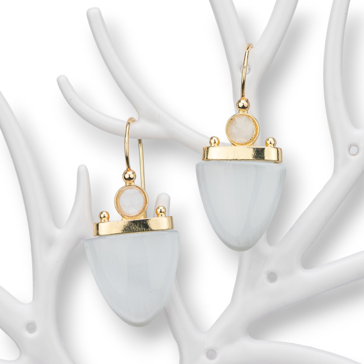 Orecchini A Monachella Di Bronzo Con Occhio Di Gatto 19x42mm Grigio