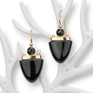 Hakenohrringe aus Bronze mit Katzenauge 19x42mm Schwarz