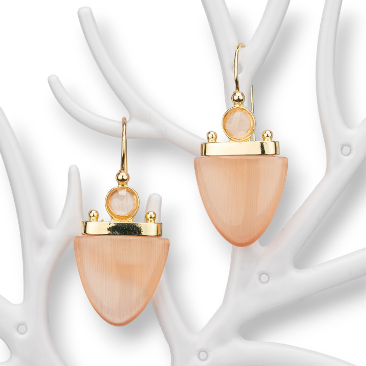 Pendientes de gancho de bronce con ojo de gato 19x42 mm melocotón