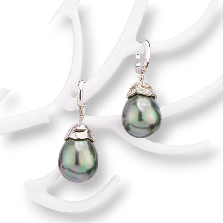 Boucles D'oreilles Tiges En Argent 925 Avec Perles De Majorque 15x36mm