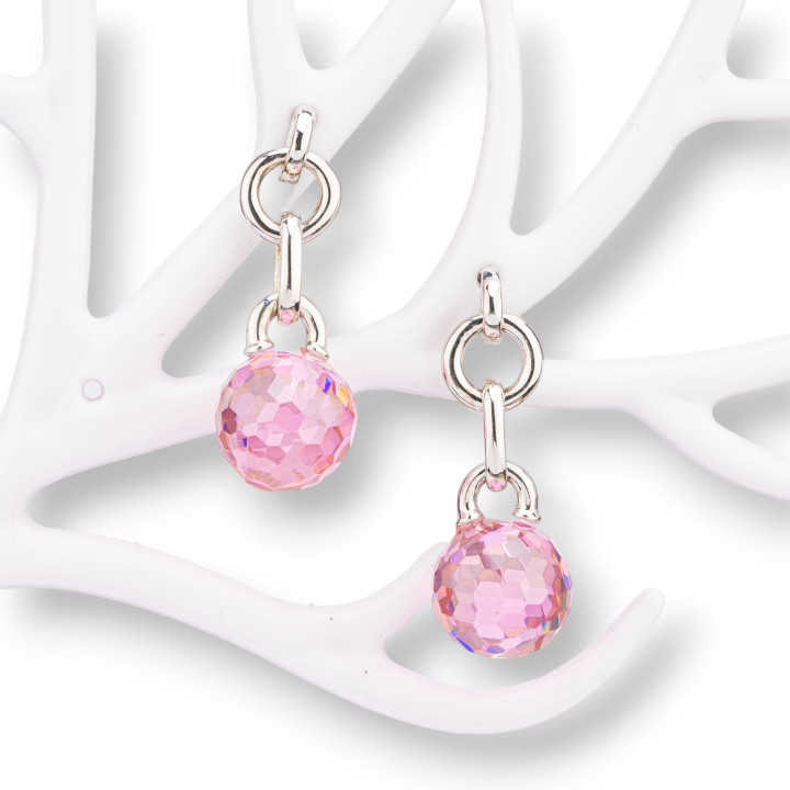 Boucles D'oreilles Tiges Argent 925 Avec Zircon Rose Facetté 13x35mm