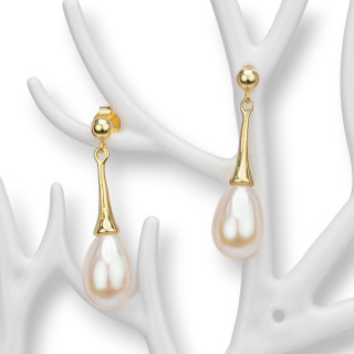 Stud Earrings Of 925 Silver And River Pearls 9x34mm Golden