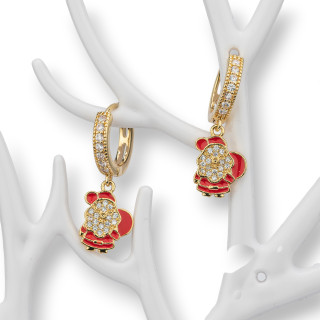 Pendientes Bolitas De Bronce Con Circonitas Y Colgante Fantasía Navidad 9x26mm Papa Noel