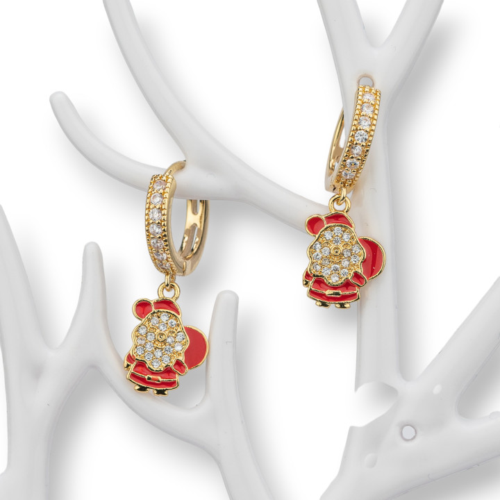 Orecchini Perno Di Bronzo Con Zirconi E Pendente Fantasia Natale 9x26mm Babbo Natale