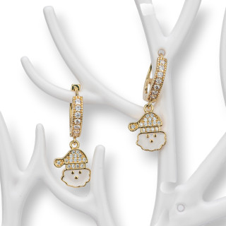 Pendientes Bolitas De Bronce Con Circonitas Y Colgante Fantasía Navidad 9x26mm Papa Noel Blanco