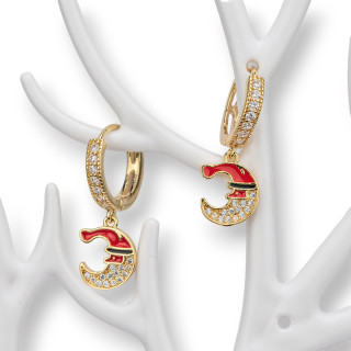 Bronze Stud Earrings With Zircons And Christmas Fantasy Pendant 9x26mm Moon