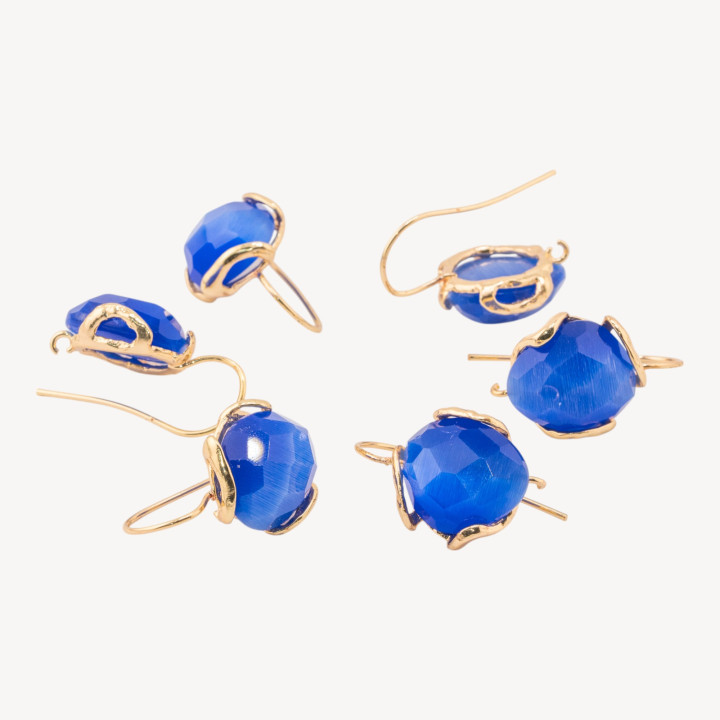 Base Per Orecchini A Monachella Di Bronzo Con Occhio Di Gatto Irregolare Sfaccettato 17mm 3 Paia Dorato Blu Medio