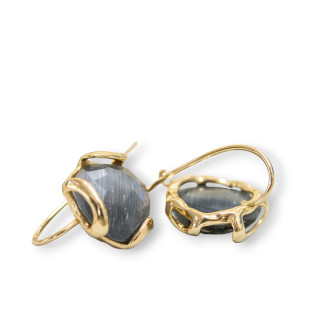 Base Per Orecchini A Monachella Di Bronzo Con Occhio Di Gatto Irregolare Sfaccettato 17mm 3 Paia Dorato Grigio