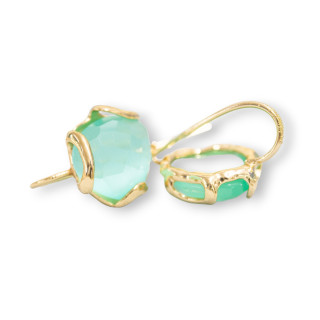 Bronze Hook Earring Base with Irregular Faceted Cat's Eye 17mm 3 Pairs Golden Teal