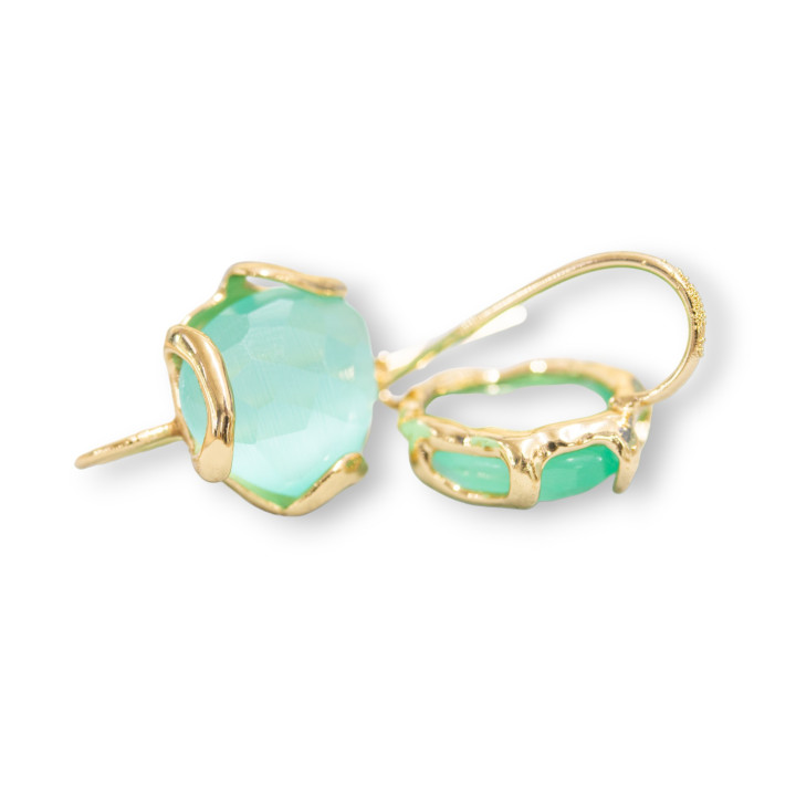 Bronze Hook Earring Base with Irregular Faceted Cat's Eye 17mm 3 Pairs Golden Teal