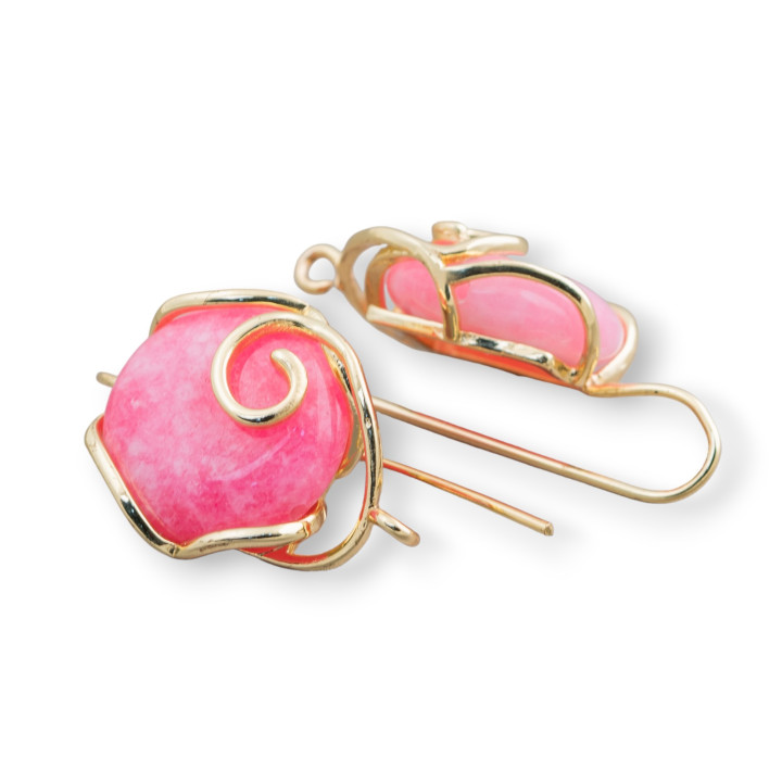 Baroque Style Bronze Hook Earring Base With Jade 22x35mm 2 Pairs Rhodochrosite