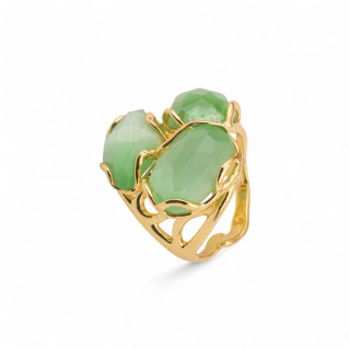 Anillo Bronce Con Ojo De Gato 25x27mm Tamaño Ajustable Dorado Verde Claro