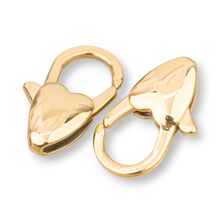 Steel Carabiner Clasp J20 Heart 10x20mm 8pcs Gold Plated