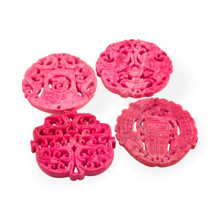 Componente Di Giadeite Inciso 45-65mm 1pz Fucsia Disegno Random