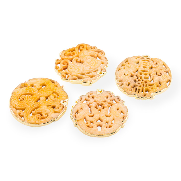 Composant de jadéite gravé 50-65 mm à bord doré MOD168