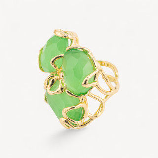 Bague Bronze Oeil de Chat 32x36 mm Taille Ajustable Doré Vert Clair