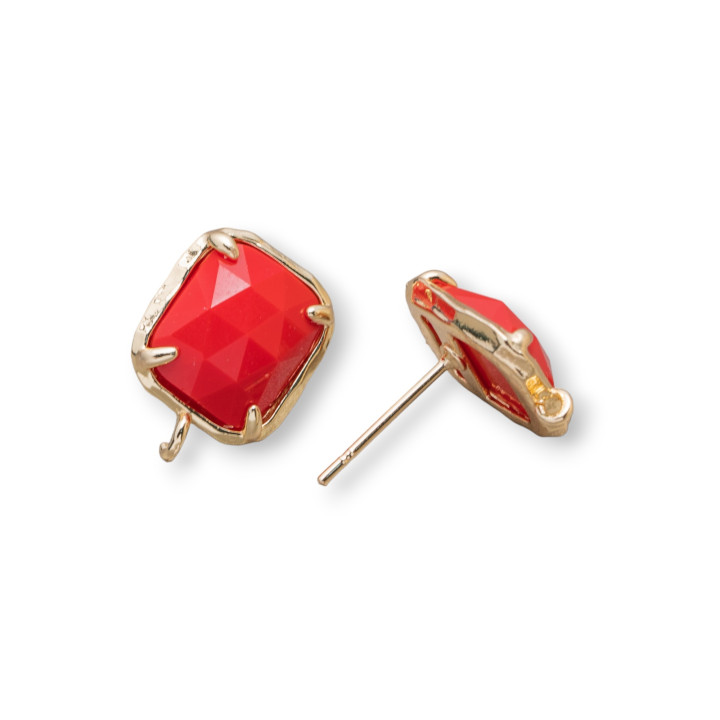 Rectangle Facette Oeil de Chat Laiton Boucles d'Oreilles Tiges Base 10.5x13mm 8 Paires Rouge
