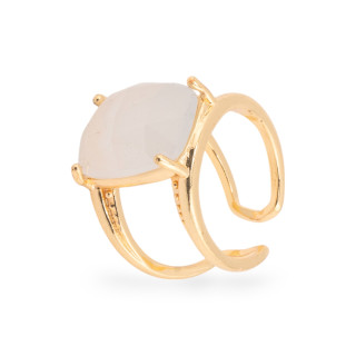 Anello Di Bronzo Con Occhio Di Gatto Cabochon Sfaccettato 20x24mm Misura Regolabile Dorato Grigio