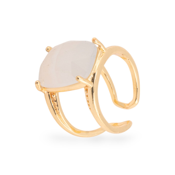 Anello Di Bronzo Con Occhio Di Gatto Cabochon Sfaccettato 20x24mm Misura Regolabile Dorato Grigio