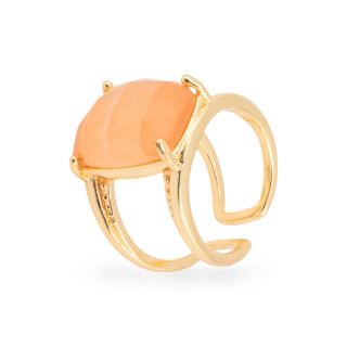 Anillo Bronce Con Ojo De Gato Cabujón Facetado 20x24mm Tamaño Ajustable Melocotón Dorado