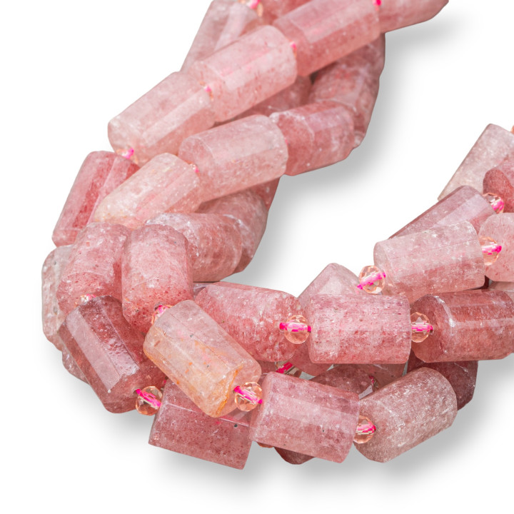 Cylindre Prisme Facetté Quartz Fraise 10x14mm