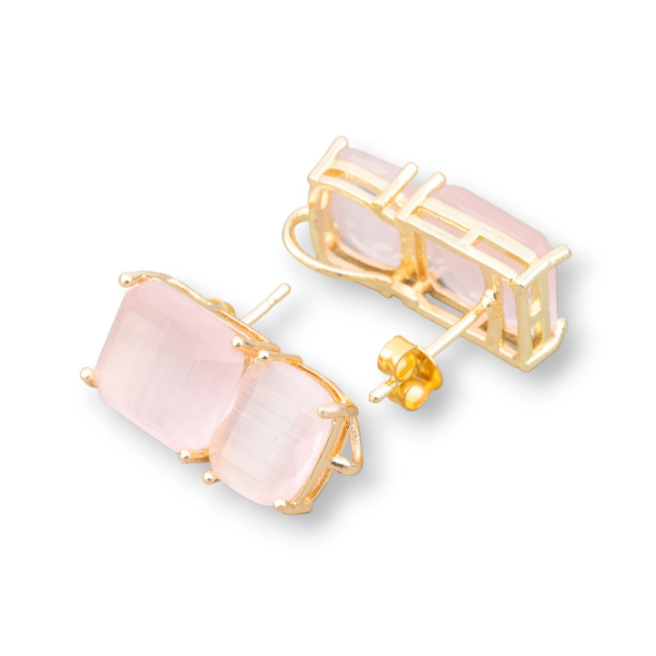 Doppelter rechteckiger, facettierter Katzenauge-Ohrring aus Messing, 10 x 22 mm, 4 Paar, Blush Gold