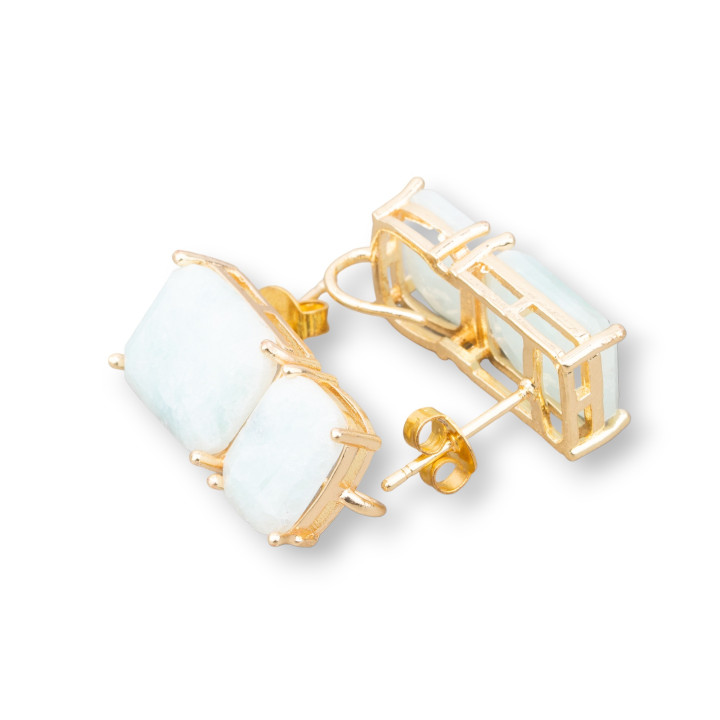 Base Per Orecchini Di Ottone A Perno Con Occhio Di Gatto Sfaccettato Doppio Rettangolo 10x22mm 4 Paia Dorato Giada Larimar