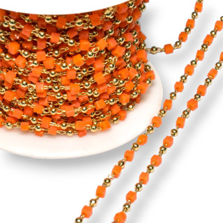 Rosary Chain With Crystals Cubes and Brass 2mm 10m Golden Orange