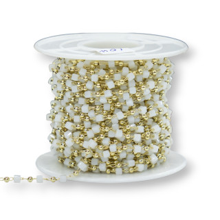 Chapelet Chaîne Avec Cristaux Cubiques et Laiton 2mm 10mt Or Blanc