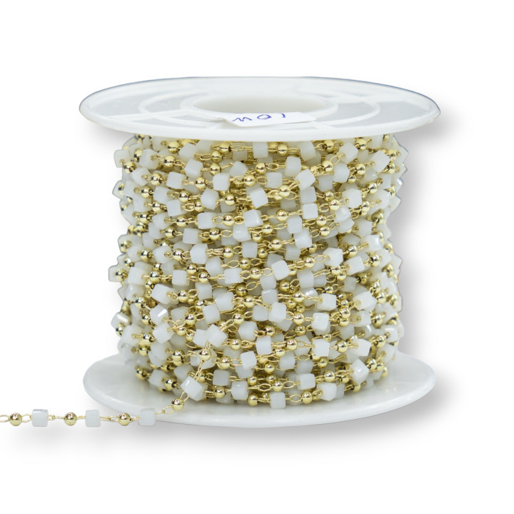 Chapelet Chaîne Avec Cristaux Cubiques et Laiton 2mm 10mt Or Blanc