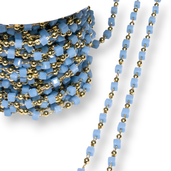 Rosenkranzkette mit kubischen Kristallen und Messing 2mm 10mt Golden Indigo