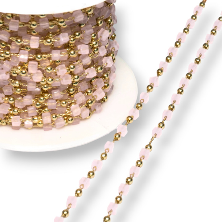 Chapelet Chaîne Avec Cristaux Cubiques et Laiton 2mm 10mt Or Rose