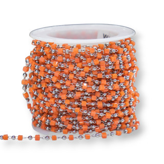 Chapelet Chaîne Avec Cristaux Cubiques et Laiton 2mm 10mt Plaqué Rhodium Orange