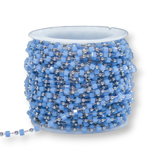 Rosenkranzkette mit kubischen Kristallen und Messing 2mm 10mt Indigo rhodiniert